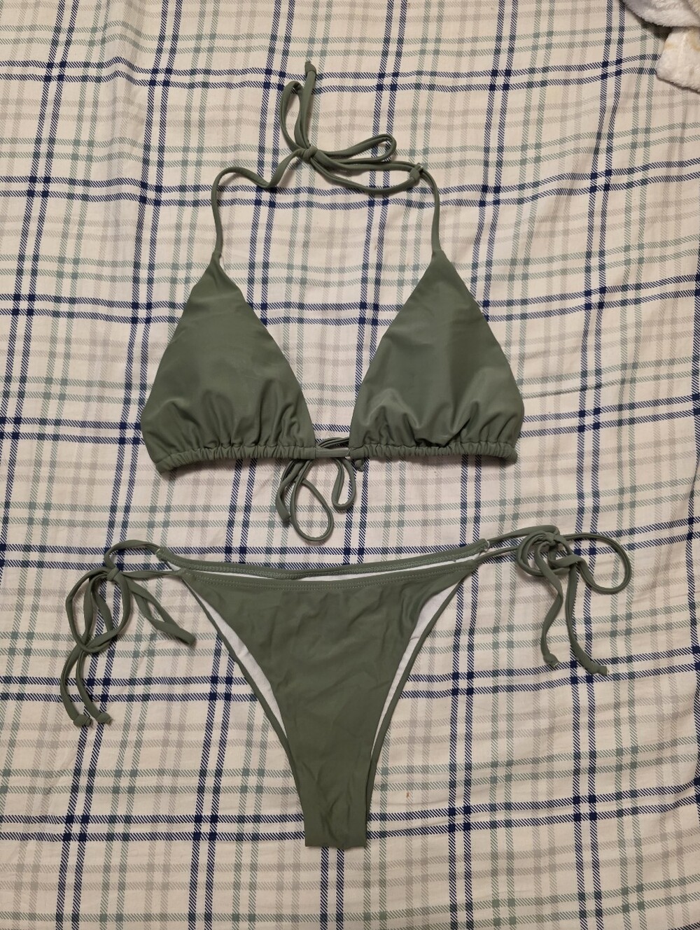 Zaful Olive Triangle Tie-Side Bikini Set